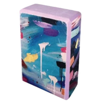 Eco-friendly recycled EVA foam yoga block by Wild Mingo featuring the modern Swell pattern print for home workouts.