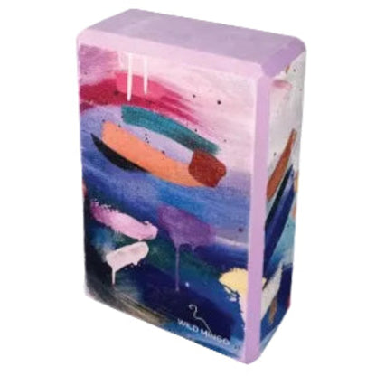 Eco-friendly recycled EVA foam yoga block by Wild Mingo featuring the modern Swell pattern print for home workouts. Back view.