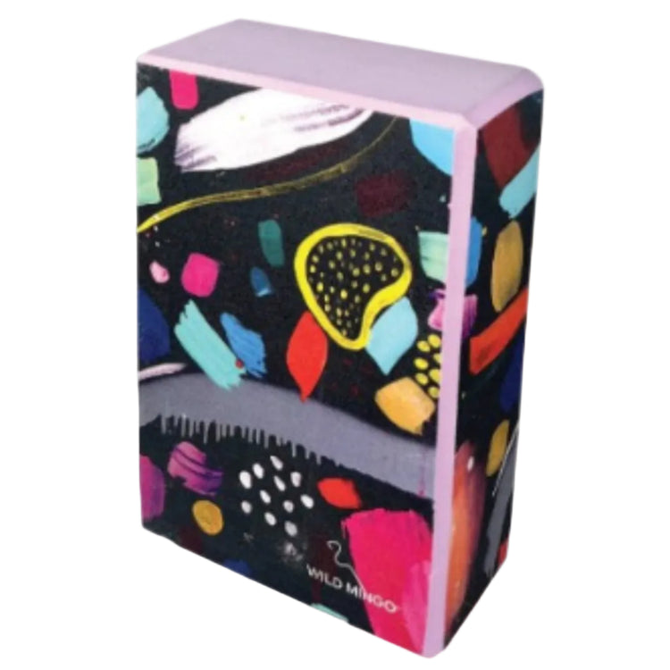 Eco-friendly recycled EVA foam yoga block by Wild Mingo featuring the modern Wild one pattern print for home workouts.