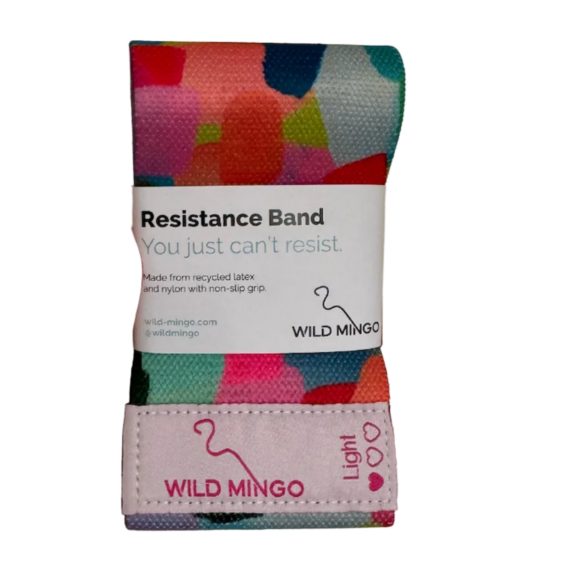 Eco friendly recycled fabric loop resistance band by Wild Mingo in the modern colorful Confetti pattern print.