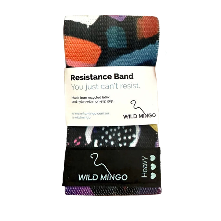 Eco friendly recycled fabric loop resistance band by Wild Mingo in the modern colourful Wild one pattern print.