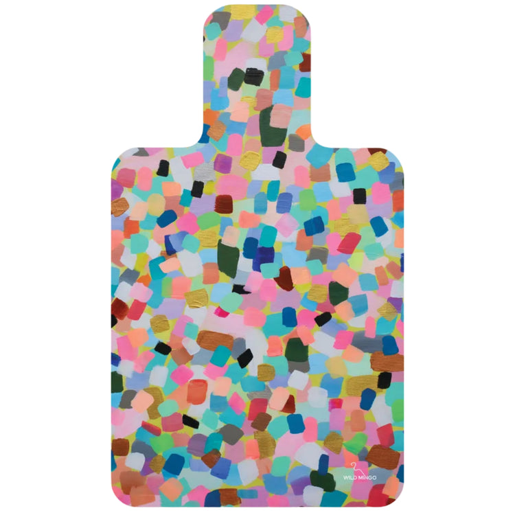 Wild Mingo microfibre suede reformer Pilates mat featuring the colorful Confetti printed artwork design, made in Australia.