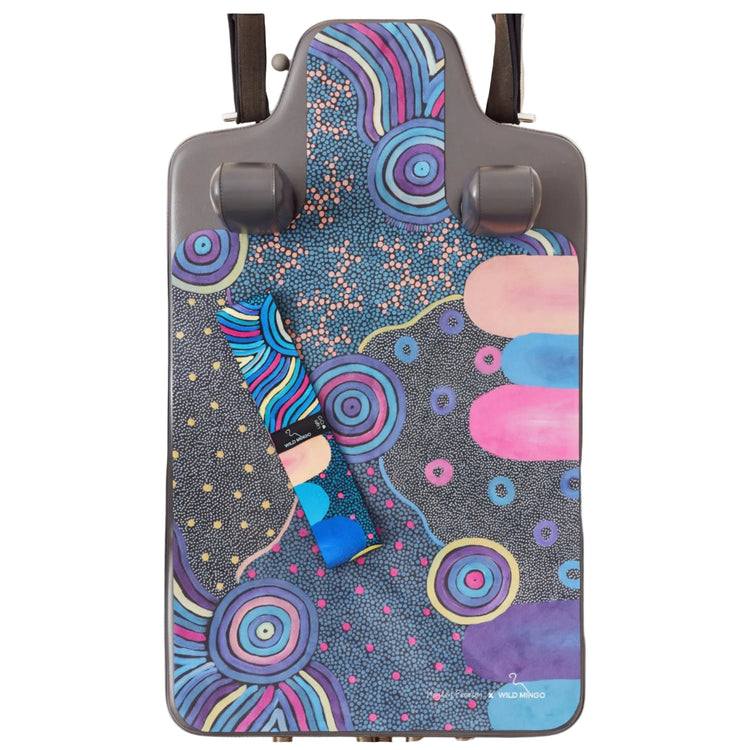 Wild Mingo microfibre suede reformer Pilates mat featuring the colorful Oorunye printed artwork design, made in Australia.