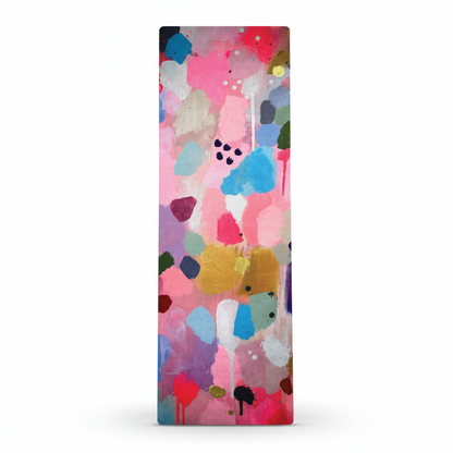 Eco-friendly recycled rubber yoga mat by Wild Mingo in the modern colourful Joy pattern print for Pilates.
