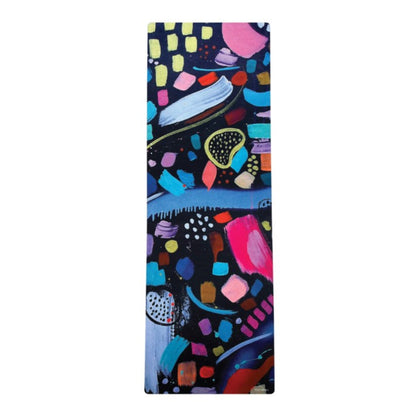 Eco-friendly recycled rubber yoga mat by Wild Mingo in the modern colourful Wild One pattern print for Pilates.