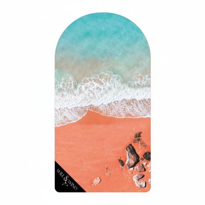 Will & Wind Kimberley landscape print car seat towel. Sustainable lightweight rPET microfibre automotive seat liner.