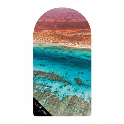 Will & Wind Ningaloo From Above reef print car seat towel. Sweatproof sand free microfibre gym and beach car seat cover.