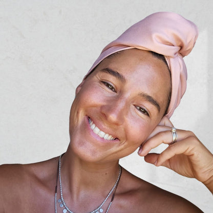 Will and Wind Dusty Pink microfibre hair wrap. Premium quick dry frizz reducing hair turban made from recycled plastic, shipped Australia wide.