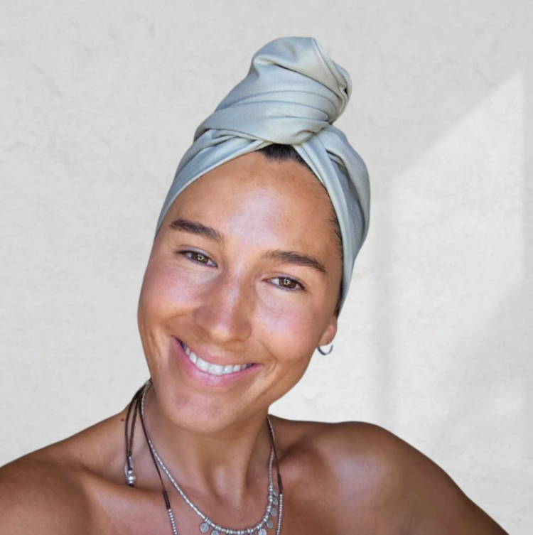 Will and Wind Sage Green microfibre hair wrap. Sustainable lightweight quick drying hair towel wrap turban, fast shipping across Australia.