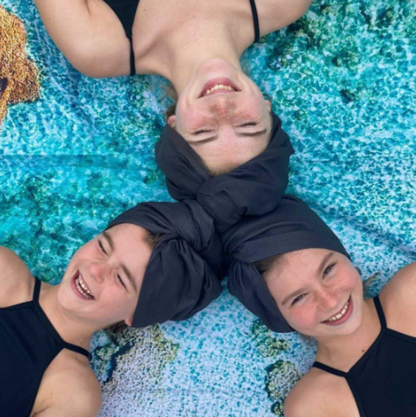 Will and Wind microfibre hair wraps in  midnight blue - sustainable options, Australian delivery.