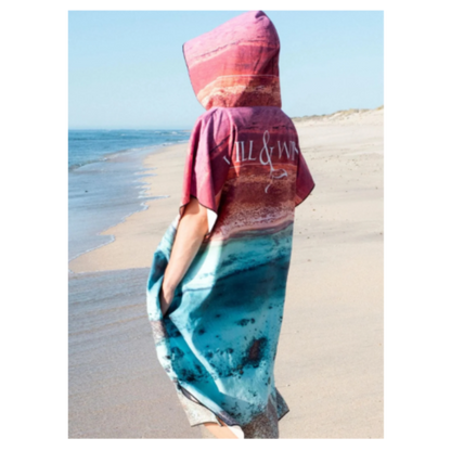 Will and Wind Ningaloo From Above adult hooded poncho towel rear view. Tightly woven recycled plastic swim robe shipped from Australia.