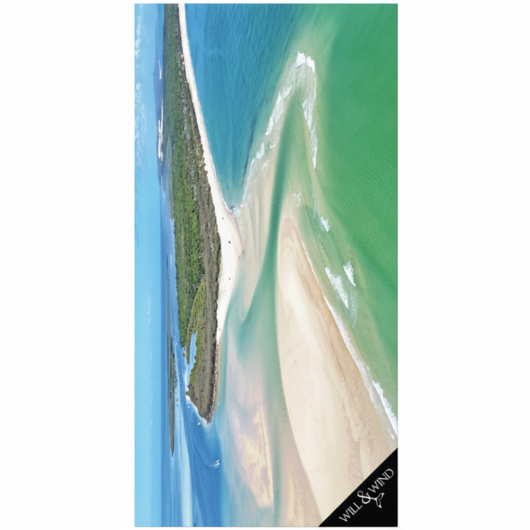 Will & Wind Moreton Island Southern End towel. Aerial coastal design sandless quick dry towel, fast shipping Australia wide.