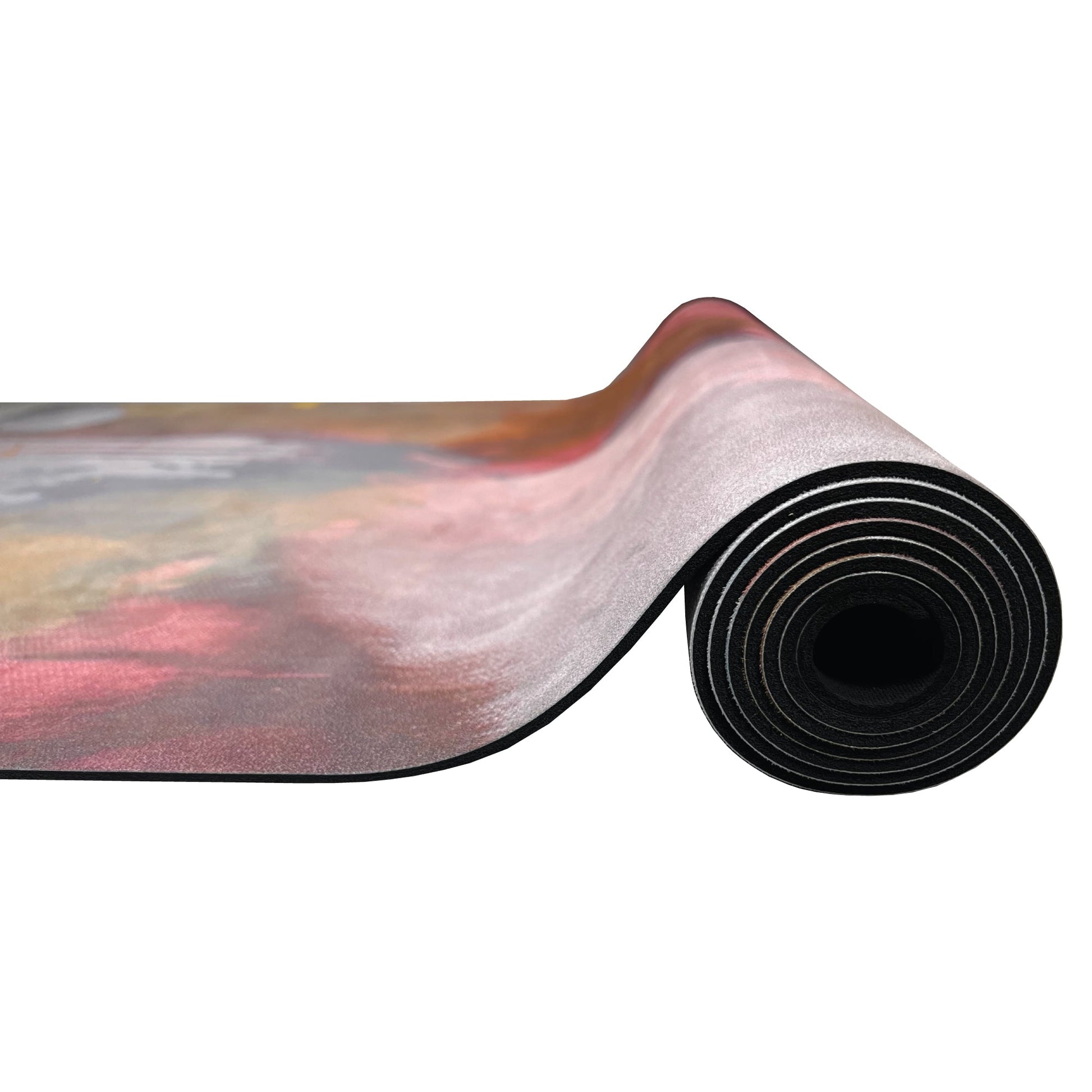 Yoga Mat | Wild Mingo | Gold Recycled Rubber & Microsuede Non-Slip half rolled on a white background