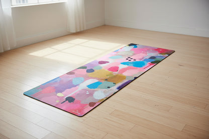 Yoga Mat | Wild Mingo | Joy Recycled Rubber & Microsuede unrolled on a home studio floor