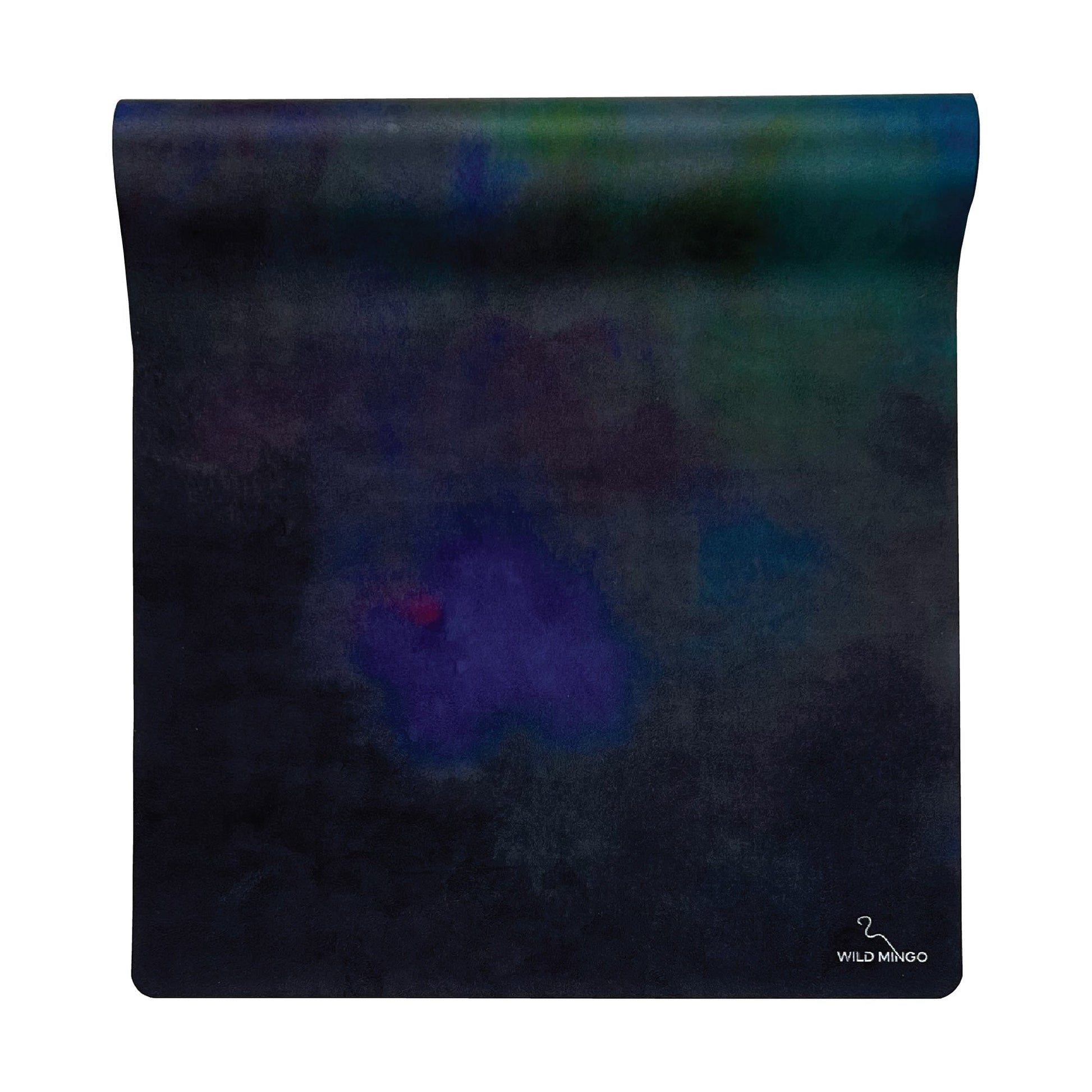 Yoga Mat | Wild Mingo | Mystique Recycled Rubber & Microsuede Non-Slip half rolled on a white background