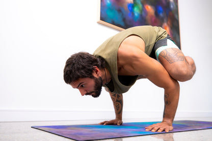 Yoga Mat | Wild Mingo | Mystique Recycled Rubber & Microsuede Non-Slip with man balancing on hands