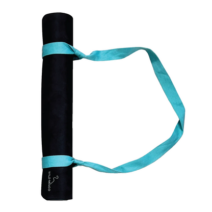 Yoga Mat | Wild Mingo | Mystique Reycled Rubber & Microsuede Non-Slip rolled with strap on a white background