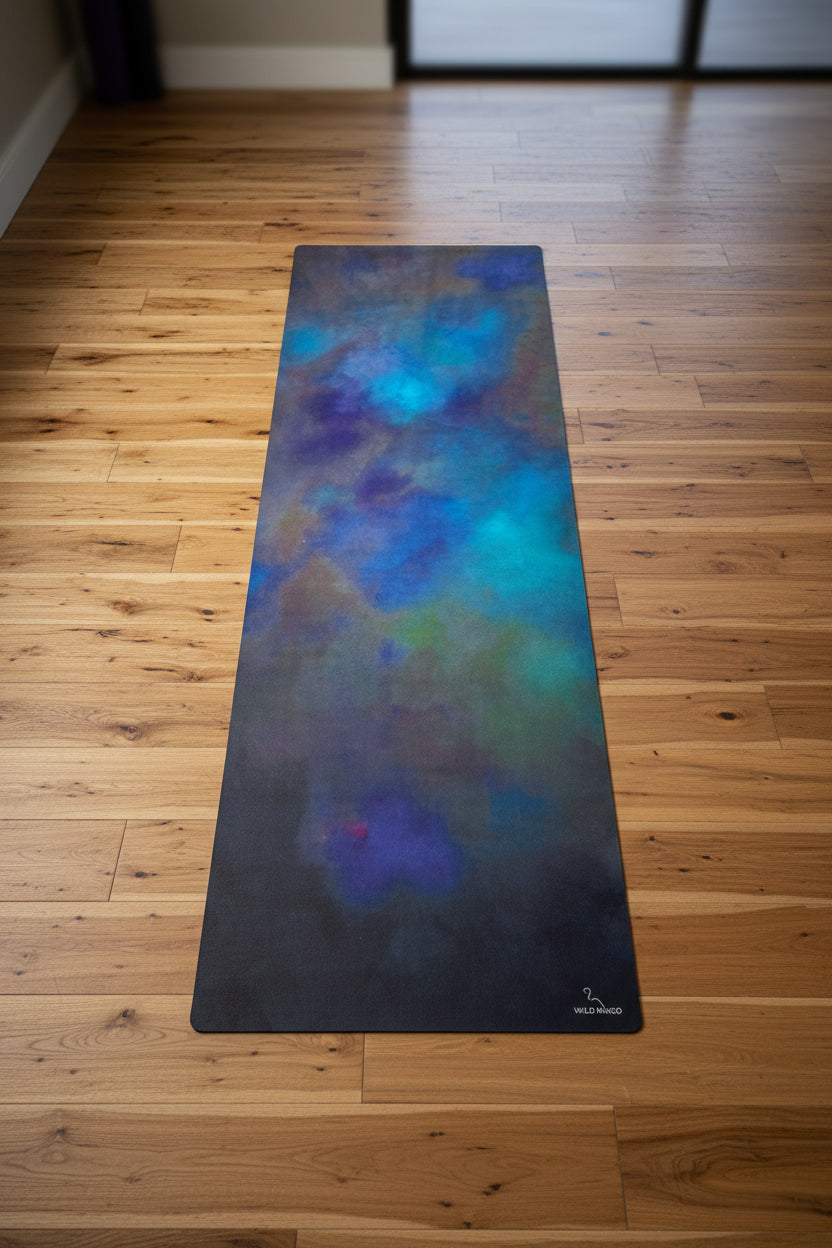Yoga Mat | Wild Mingo | Mystique Recycled Rubber & Microsuede Non-Slip on wooden studio floor