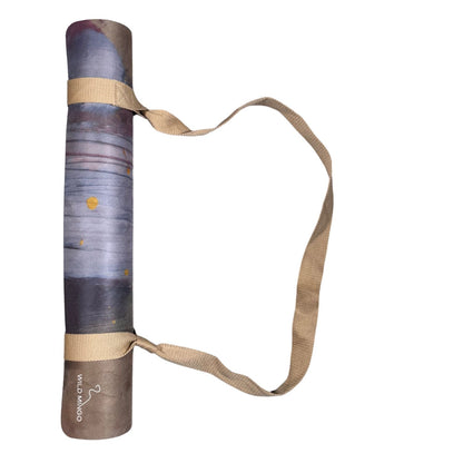 Yoga Mat | Wild Mingo | Nude Recycled Rubber & Microsuede Non-Slip rolled mat with strap on a white background