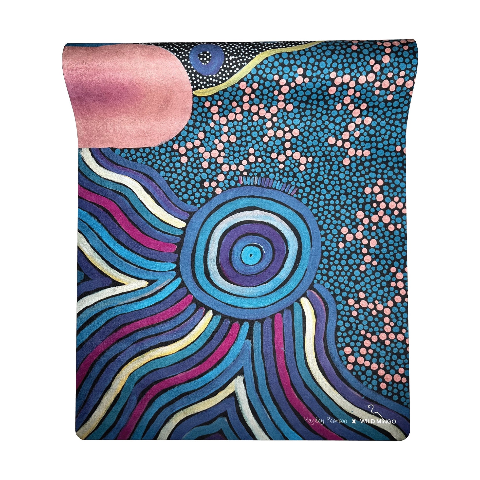 Yoga Mat | Wild Mingo | Oorunye Recycled Rubber & Microsuede Non-Slip half rolled on a white background