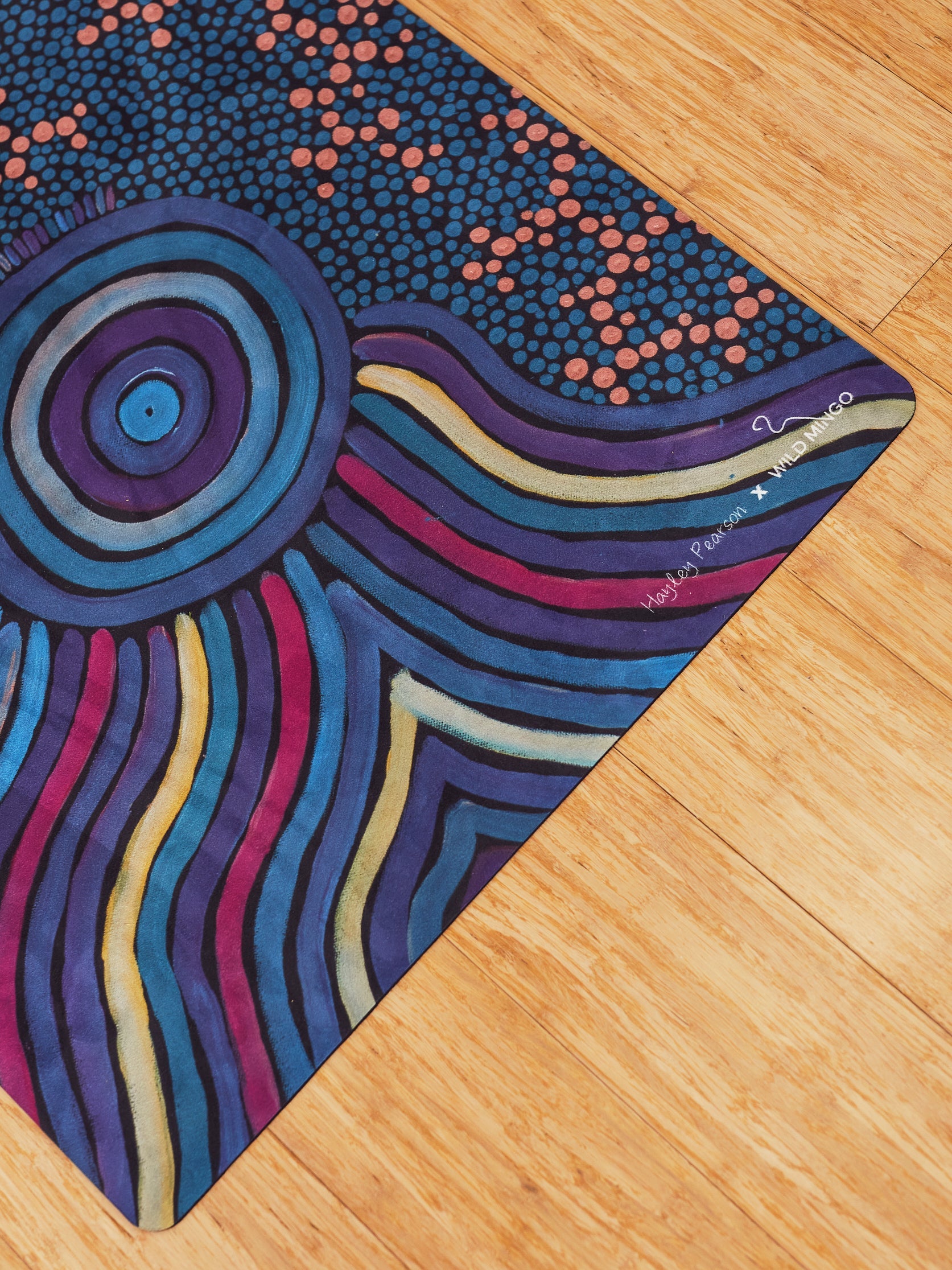 Yoga Mat | Wild Mingo | Oorunye Recycled Rubber & Microsuede Non-Slip corner lcose up on a studio floor on a white background