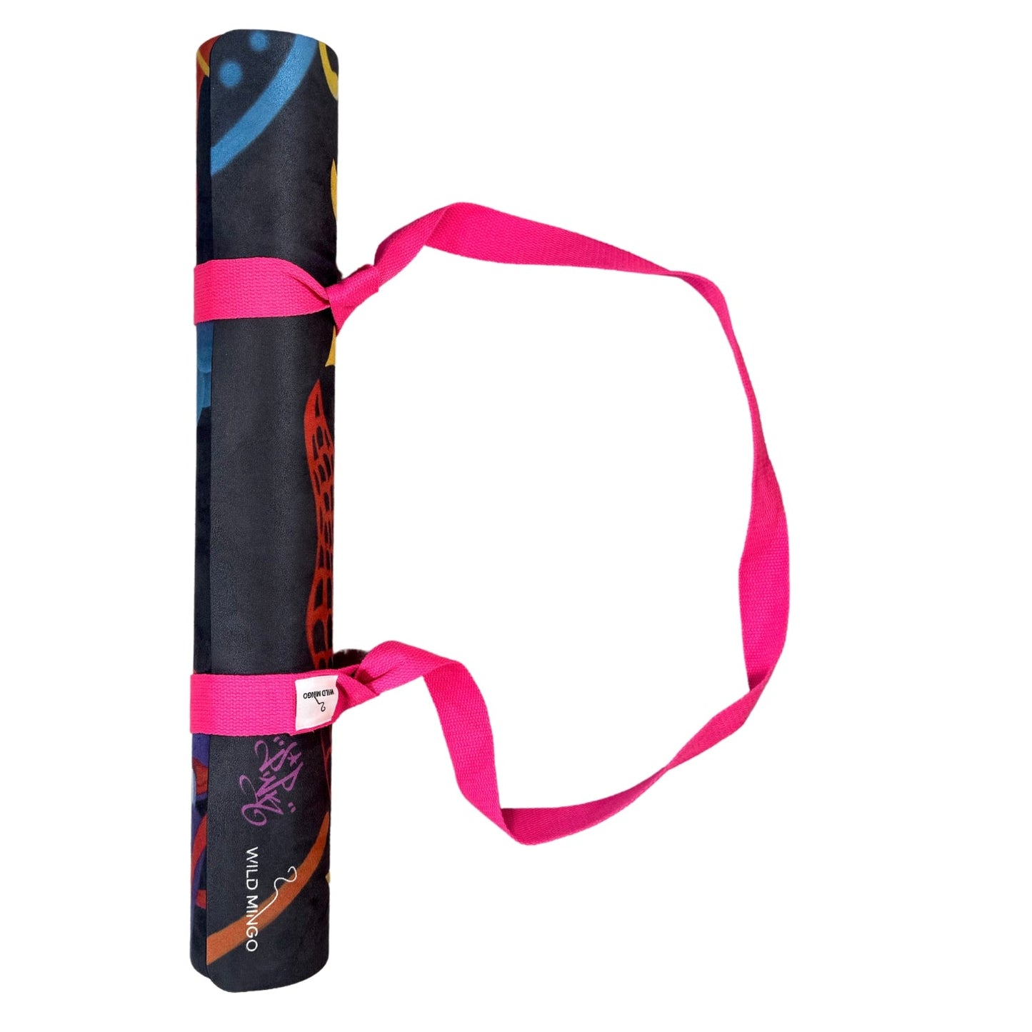 yoga Mat | Wild Mingo | Pnik Lady | Rolled mat with Strap on a white background